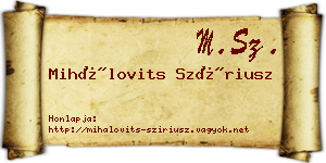 Mihálovits Szíriusz névjegykártya